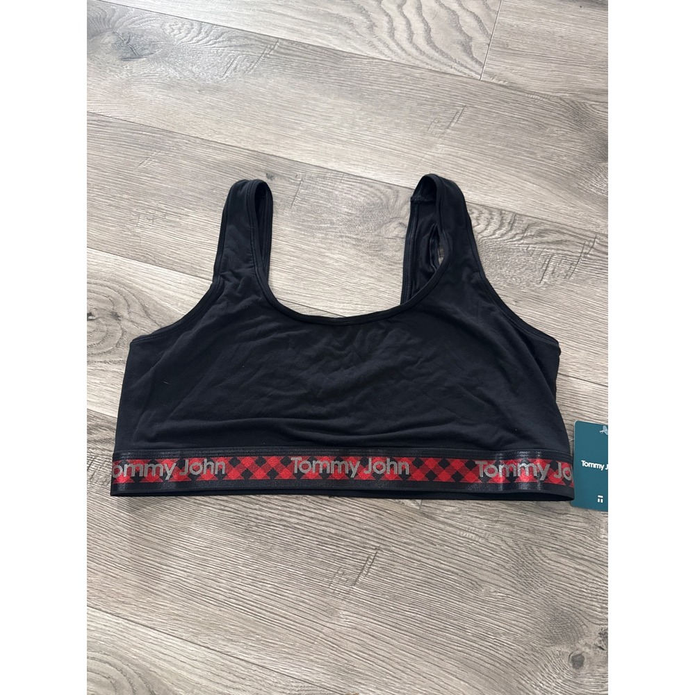 Tommy John Second Skin Scoop Bralette Black Red Buffalo Check XL NWT